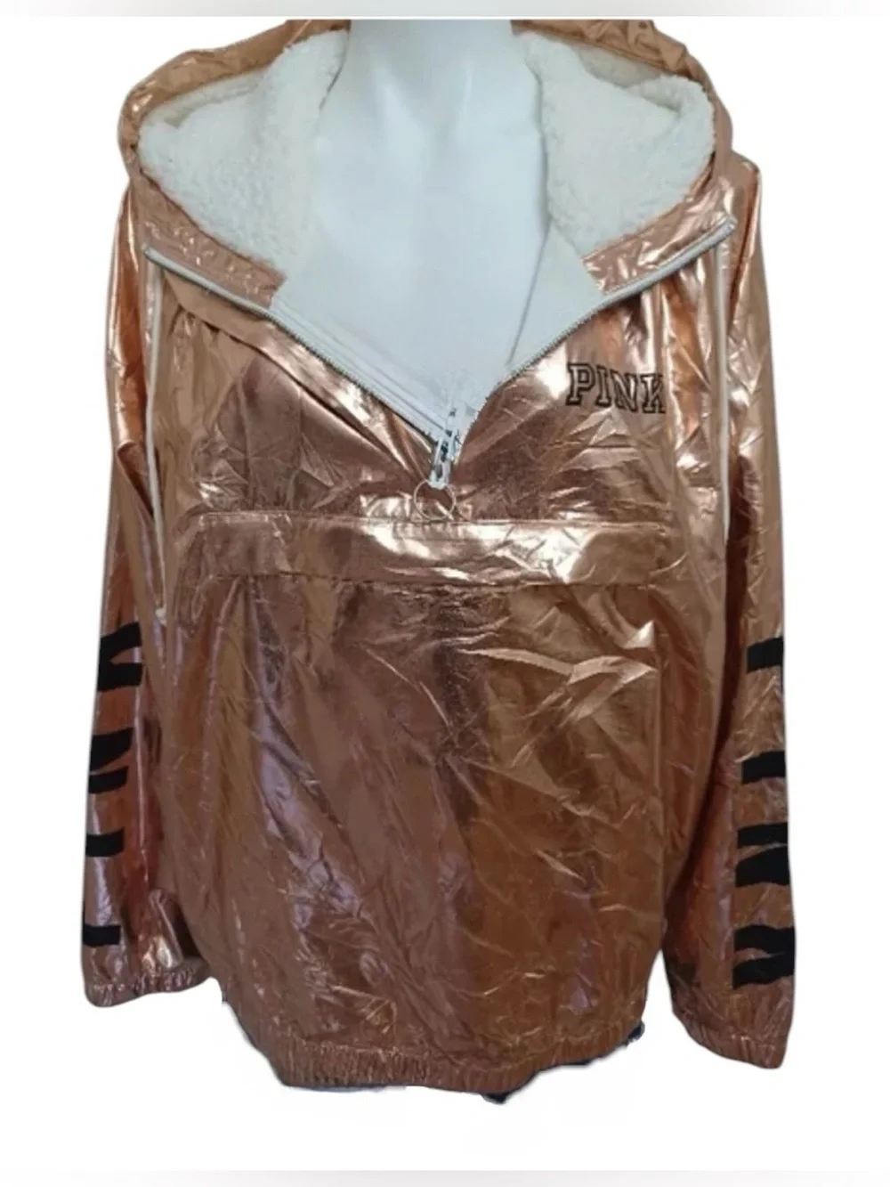 Victoria’s Secret PINK Rare Metallic Rose Gold Sherpa Anorak Jacket Size XS/S - Picture 14 of 14